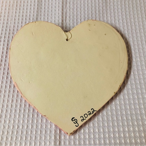 Mango Tree Studios Ceramic Heart Love Flower Wall Accent Artisan PJS Signed OOAK - Picture 7 of 12
